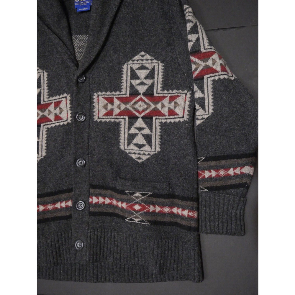 Pendleton Gray And Red Patterned Crewneck Sweater - image 5